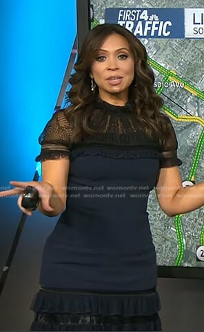 Adelle's navy lace mock neck dress on Today