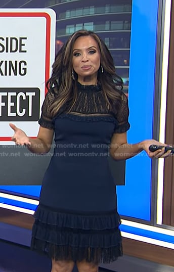 Adelle's navy lace mock neck dress on Today