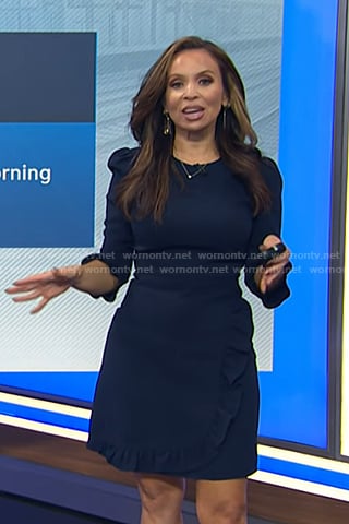 Adelle's navy ruffle trim dress on Today