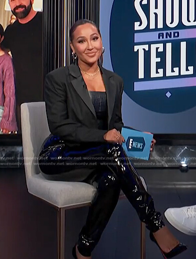 Adrienne’s black cropped blazer and pants on E! News