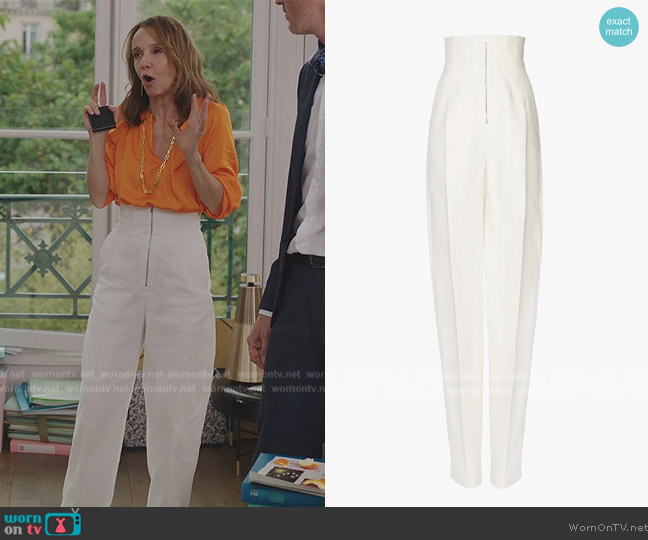 Alaia High Waist Large Cotton Trousers worn by Sylvie (Philippine Leroy-Beaulieu) on Emily in Paris