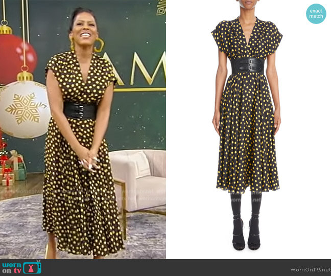 Alaia Belted Polka-Dot Midi-Dress worn by Tamron Hall on Tamron Hall Show