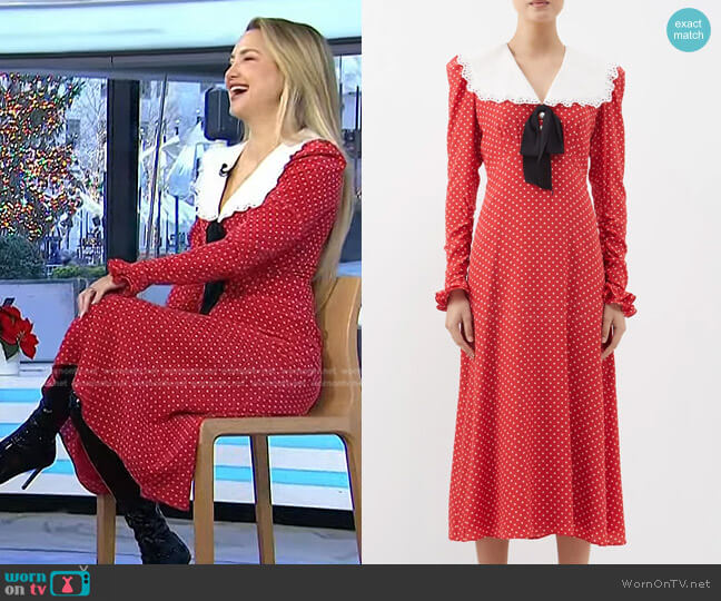 Alessandra Rich Oversized Collar Polka-Dot Silk Midi Dress worn by Kate Hudson on Today