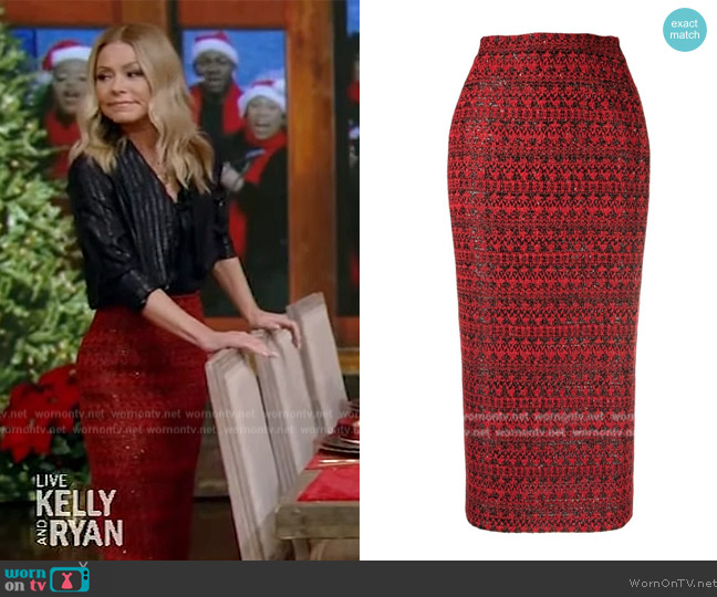 Alessandra Rich Sequined Tweed Midi Skirt worn by Kelly Ripa on Live with Kelly and Ryan