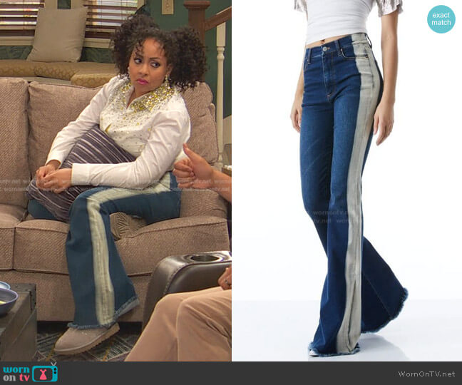 Alice + Olivia Beautiful High Rise Bell Jeans worn by Raven Baxter (Raven-Symoné) on Ravens Home