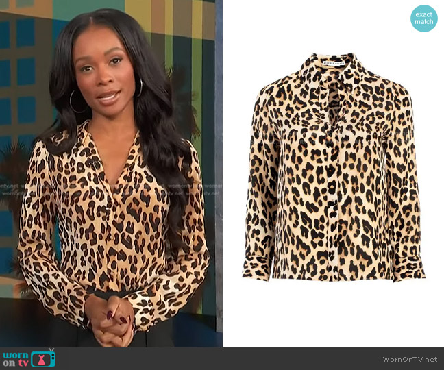 Alice + Olivia Eloise Leopard Print Blouse worn by Zuri Hall on Access Hollywood