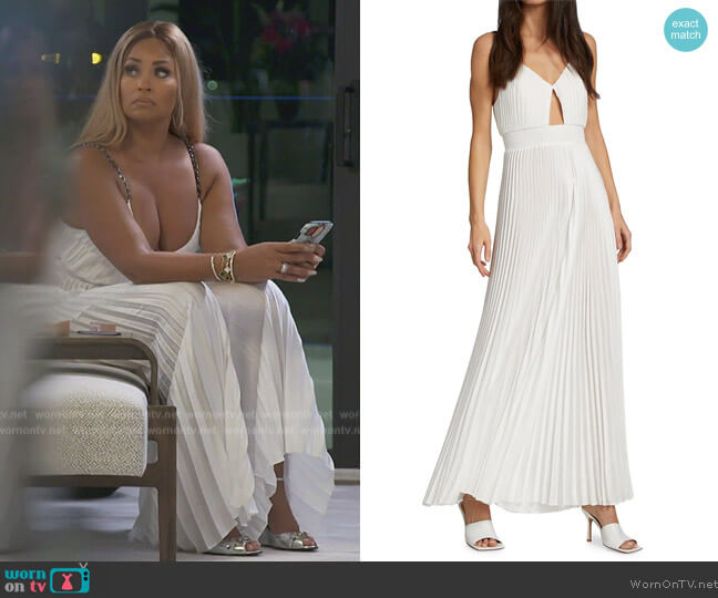 Alice + Olivia Gloria Pleated Chain-Strap Jumpsuit worn by Gizelle Bryant on The Real Housewives of Potomac