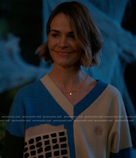 Alice’s blue building print sweater on The L Word Generation Q