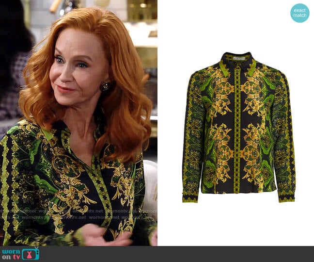 Alice + Olivia Willa Shirt in Rendezvous worn by Sheila (Swoosie Kurtz) on Call Me Kat