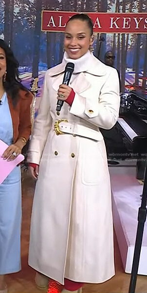 Alicia Keys’s white belted coat on Today