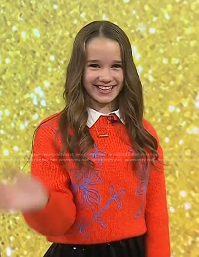 Alisha Weir's orange embroidered sweater on Today