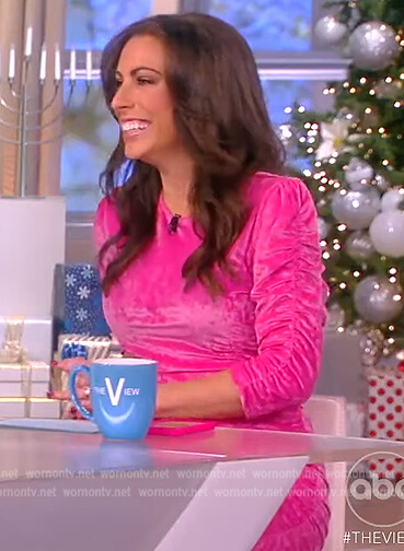 Alyssa’s pink velvet ruched dress on The View