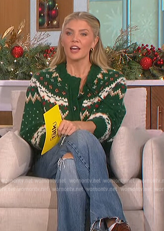 Amanda's green fairisle knit cardigan on The Talk
