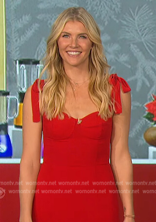 Amanda’s red tie shoulder dress on The Talk