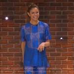 Andrea Savage’s blue check shirt and pants on The Kelly Clarkson Show