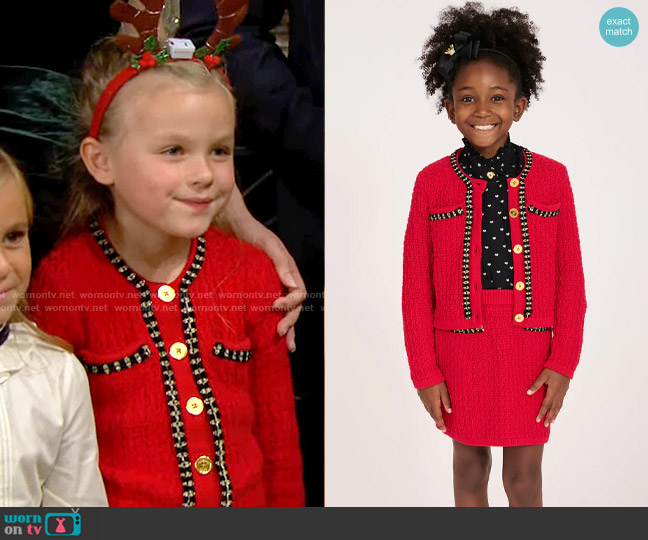 Angel's Face Bonheur Knitted Jacket and Paris Skirt worn by Kelly Spencer (Sophia Paras) on The Bold and the Beautiful