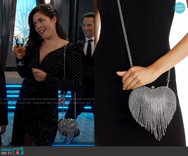 Aqua Heart Crystal Mini Crossbody worn by Britt Westbourne (Kelly Thiebaud) on General Hospital