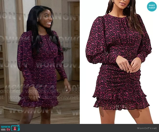 ASTR Claremore Dress in Magenta Ditsy worn by Trina Robinson (Tabyana Ali) on General Hospital