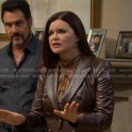 Katie’s brown leather jacket and skirt set on The Bold and the Beautiful