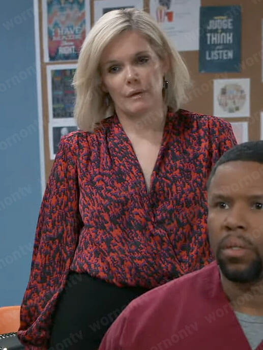 Ava’s red printed blouse on General Hospital