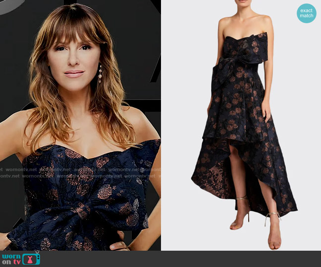 Badgley Mischka Collection Strapless Brocade High-Low Cocktail Dress with Big Bow worn by Chloe Mitchell (Elizabeth Hendrickson) on The Young and the Restless