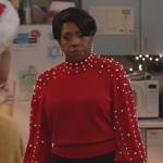 Babara’s red pearl embellished sweater on Abbott Elementary