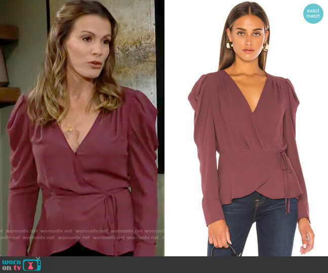 Bcbgmaxazria Wrap Blouse in Sassafras worn by Chelsea Lawson (Melissa Claire Egan) on The Young and the Restless