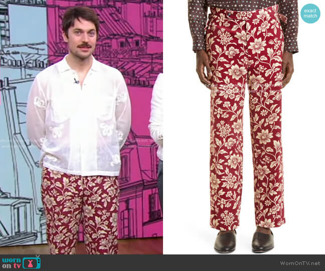 Bode Floral Corduroy Trousers worn by Lucas Bravo on Good Morning America