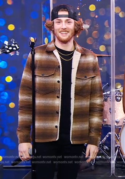 Bailey Zimmerman’s brown plaid shacket on Live with Kelly and Ryan