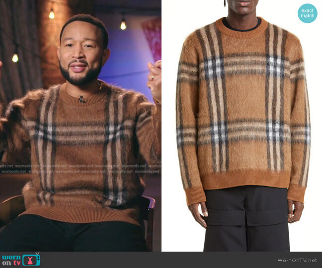 Burberry Denver Check Mohair & Wool Blend Sweater worn by John Legend on The Voice