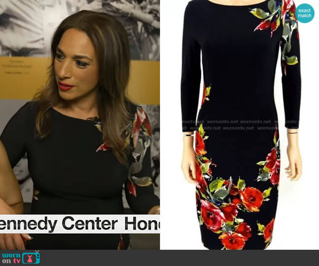 Cache Rose Print Sheath Dress worn by Michelle Miller on CBS Mornings