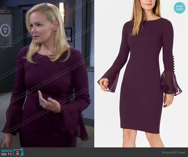 Calvin Klein Chiffon-Bell-Sleeve Sheath Dress worn by Belle Brady (Martha Madison) on Days of our Lives