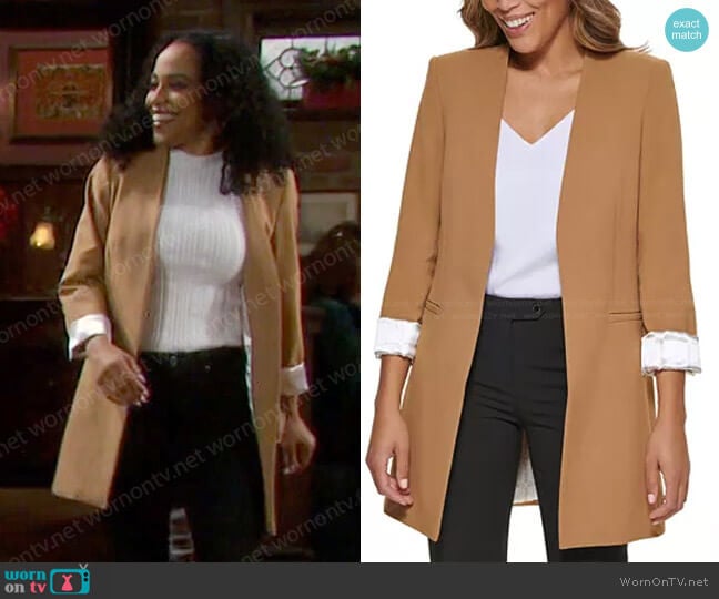 Calvin Klein Open-Front 3/4-Sleeve Blazer worn by Jada Hunter (Elia Cantu) on Days of our Lives