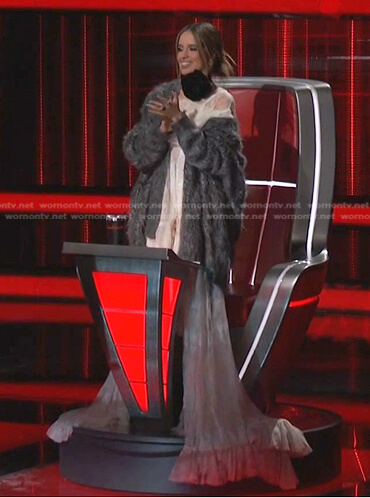 Camila’s lace gown and grey cardigan on The Voice