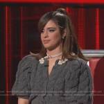 Camilla’s grey pearl embellished cropped cardigan on The Voice