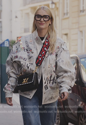 Camille’s graffiti print jacket and bag on Emily in Paris