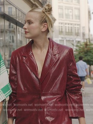 Camille's red leather blazer on Emily in Paris