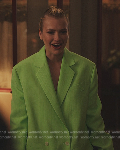 Camille's green oversized blazer on Emily in Paris