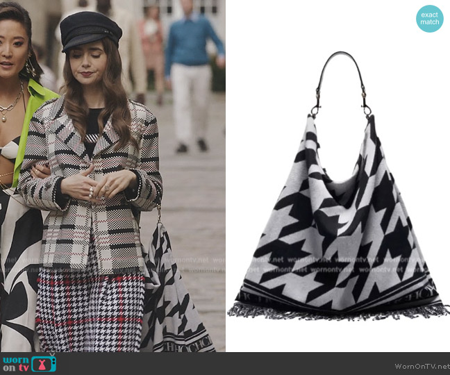 Poncho Shoulder Bag by Carolina Herrera worn by Emily Cooper (Lily Collins) on Emily in Paris