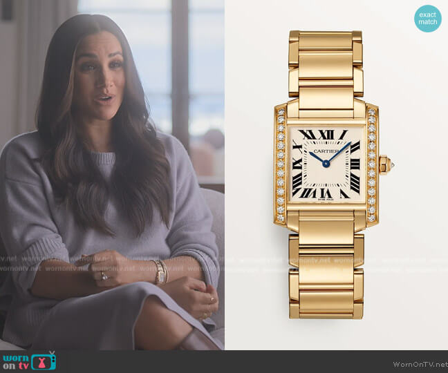 Cartier Tank Francaise Watch worn by Meghan Markle on Harry and Meghan