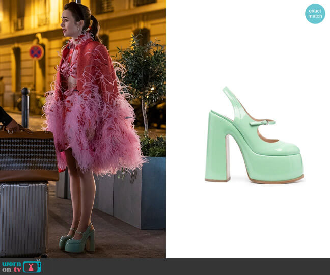 Casadei Platform Slingback Pumps worn by Emily Cooper (Lily Collins) on Emily in Paris