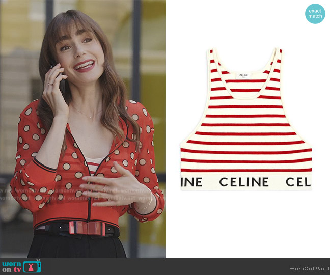 Stripe Cropped Tank by Celine worn by Emily Cooper (Lily Collins) on Emily in Paris