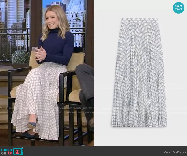 Celine Sun Pleated Skirt in Crepe de Chine worn by Kelly Ripa on Live with Kelly and Mark