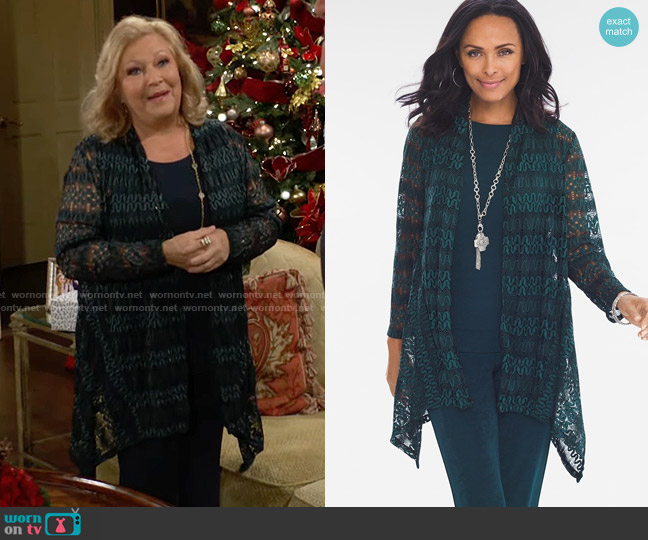 Chicos Travelers Collection Drape-Front Cardigan worn by Traci Abbott (Beth Maitland) on The Young and the Restless