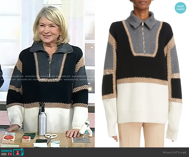 Chloe Colorblock Wool & Cashmere Quarter Zip Sweater worn by Martha Stewart on Today