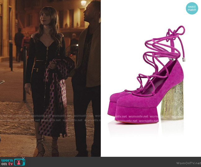 Christian Louboutin Yazelaceup Pumps worn by Emily Cooper (Lily Collins) on Emily in Paris