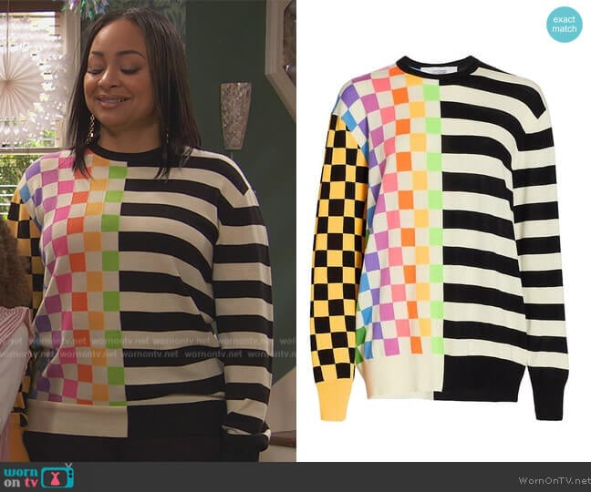 Christopher John Rogers Color-block wool sweater worn by Raven Baxter (Raven-Symoné) on Ravens Home