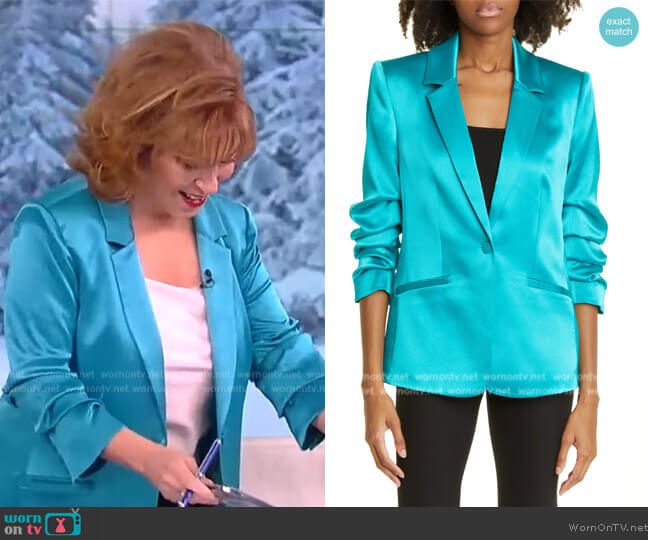 Cinq a Sept Kylie Scrunched-Sleeve Satin Blazer worn by Joy Behar on The View
