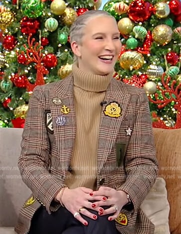 Clea Shearer’s plaid patch embroidered blazer on Tamron Hall Show