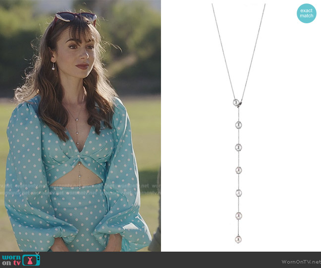 Convertible Pearl Necklace in White Gold with Akoya Pearls by Yana Nesper worn by Emily Cooper (Lily Collins) on Emily in Paris
